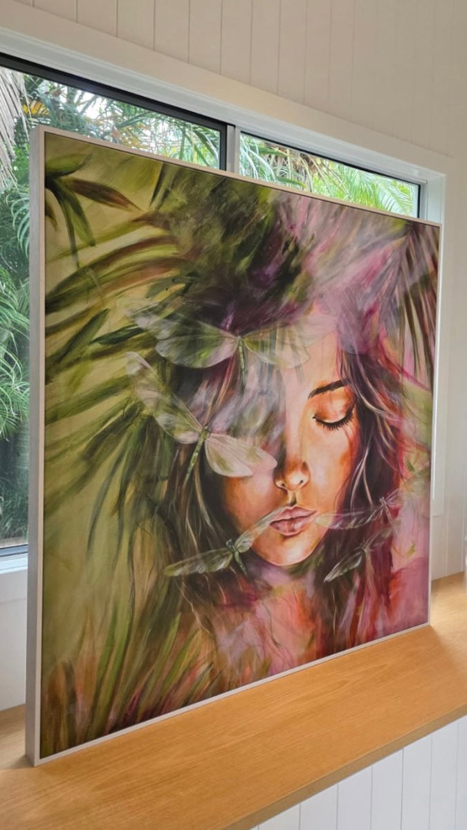 Dragonfly canvas print styled on a wall, symbolising spiritual transformation